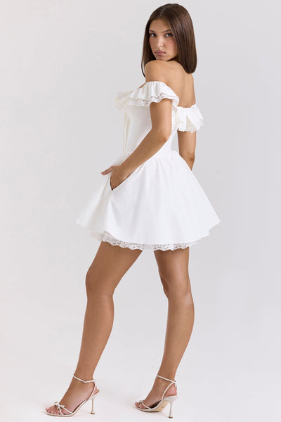 Jaide | White Cotton Off Shoulder Corset Mini Dress
