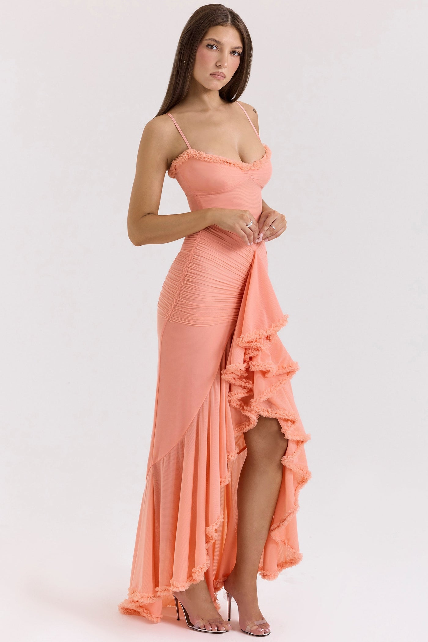 Gabbi | Mesh Ruffled Front Gown