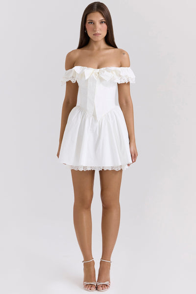 Jaide | White Cotton Off Shoulder Corset Mini Dress