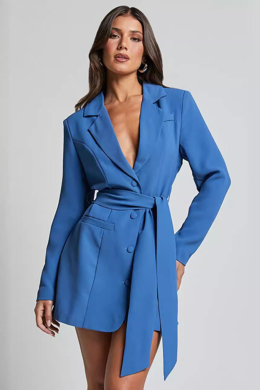 Benoit™ | Blue Belted Blazer Dress