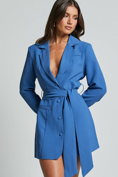Benoit™ | Blue Belted Blazer Dress