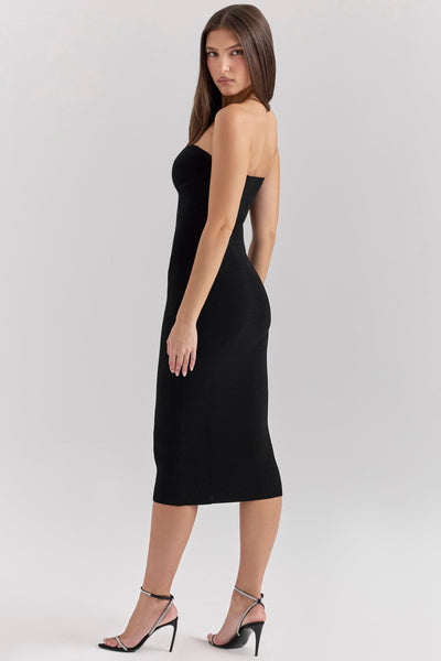 Magdalena | Black Strapless Knit Midi Dress